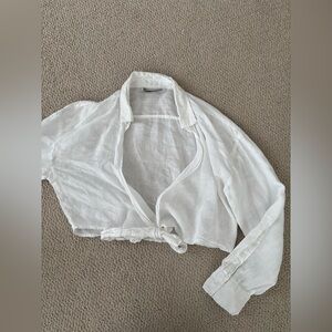 Zara White Cropped Tie-Front Shirt